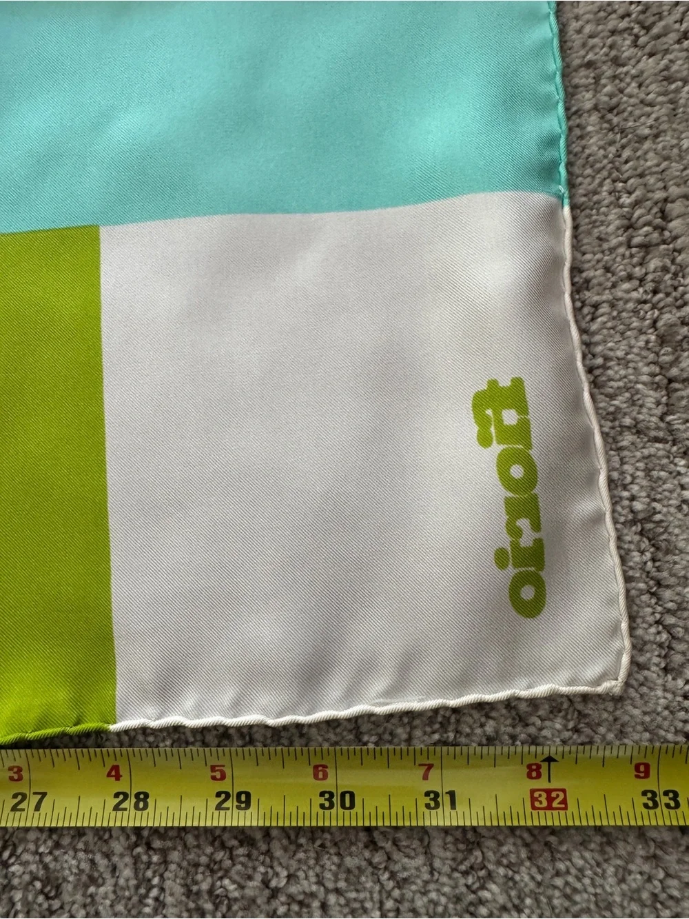 Vintage Fiorio blue green white square silk scarf 33”